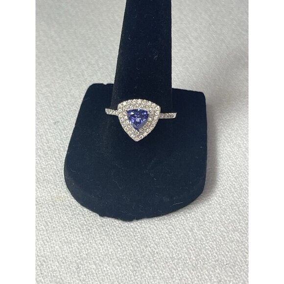 Trillion Cut Tanzanite & White Topaz Halo Ring 1.75ct Size 8 925 Sterling Silver - Picture 2 of 6